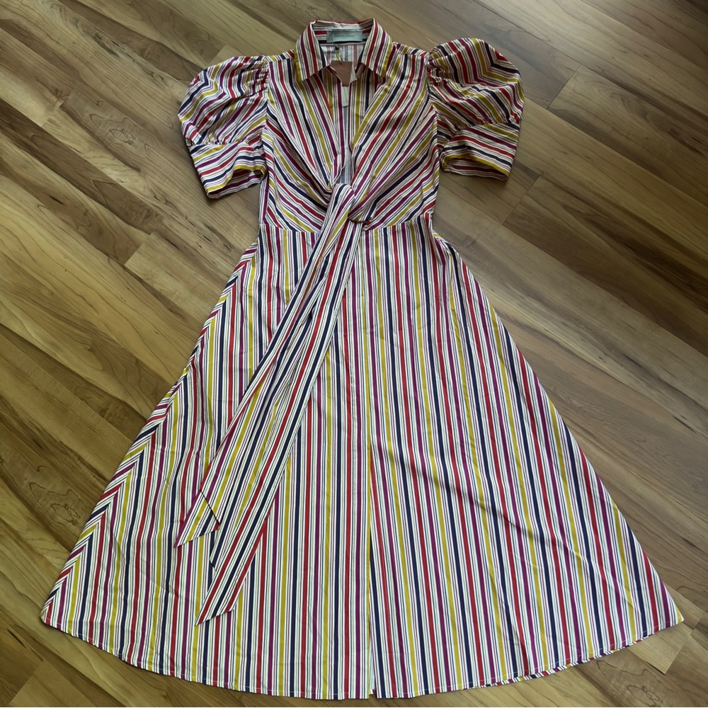 NWT Silvia Tcherassi Roopal midi-dress cotton bow stripe Anthropologie miosotis - Picture 6 of 16